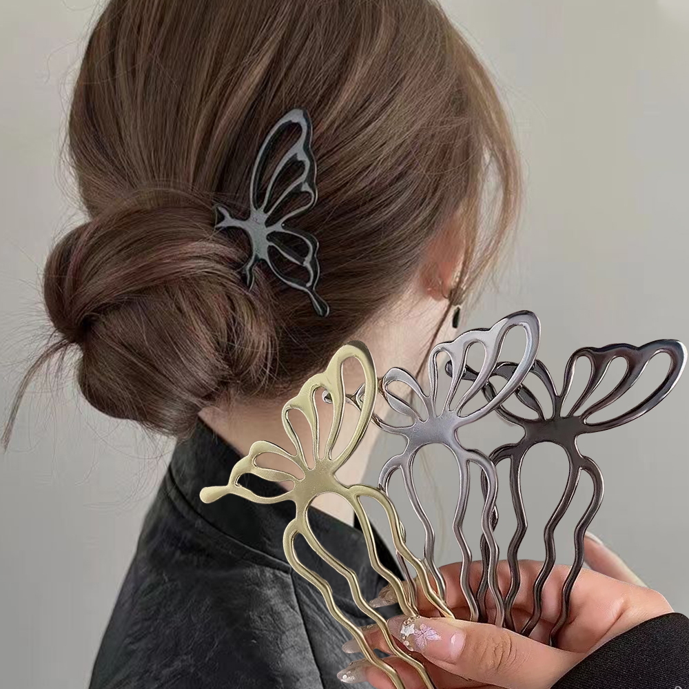 Women Accessories Shop - Korean Butterfly U Shape Hair Sticks