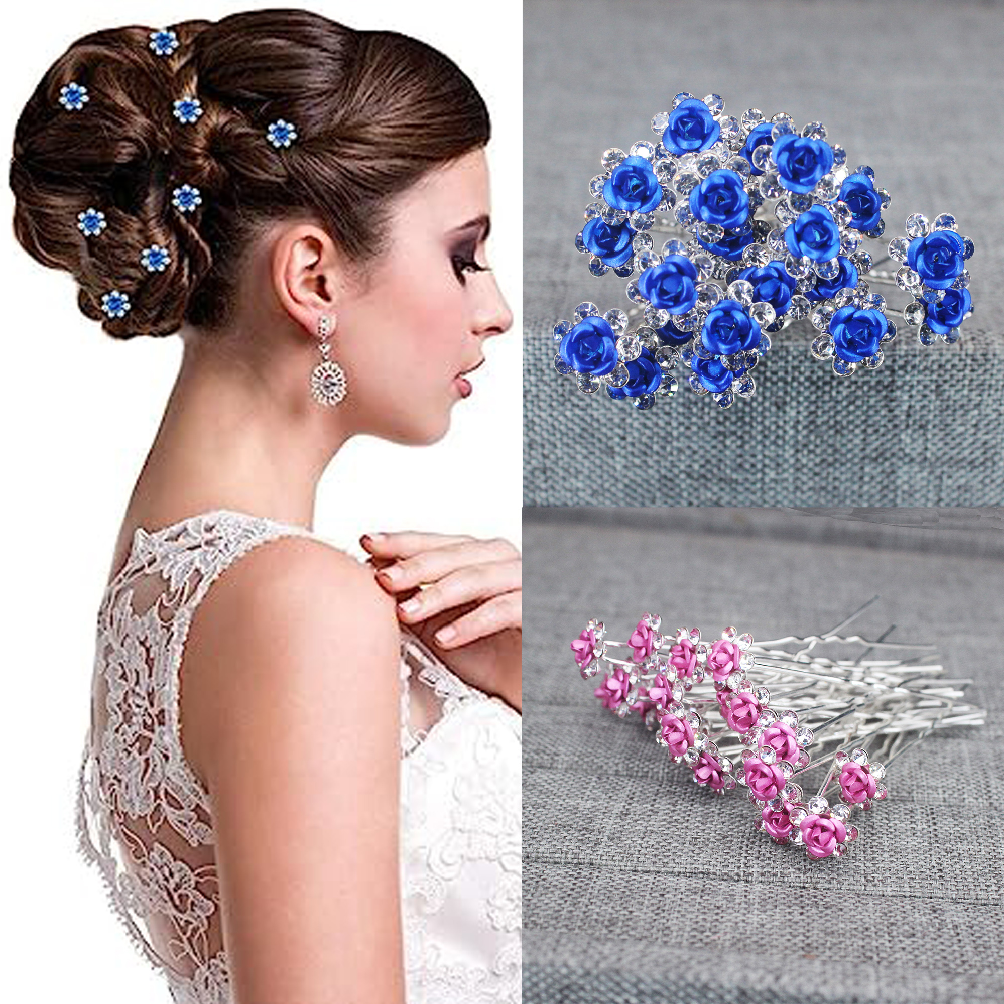 Women Accessories Aesthetic - 20PCS Rose Flower Rhinestone Hairpins Crystal